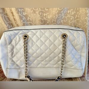 Vintage Brooks Brothers White Quilted Leather Shoulder Bag With Gold Chain Strap